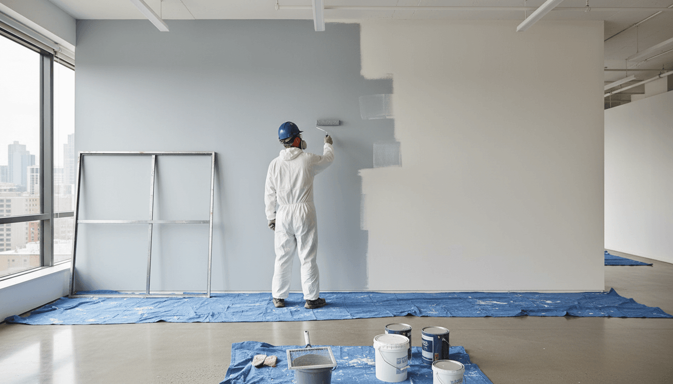 Professional painter working on a commercial office wall